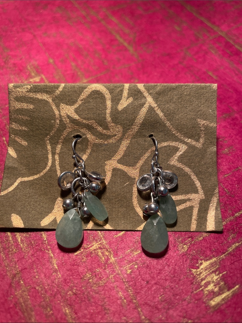 Silver Drop Earrings with Green Teardrop Stones